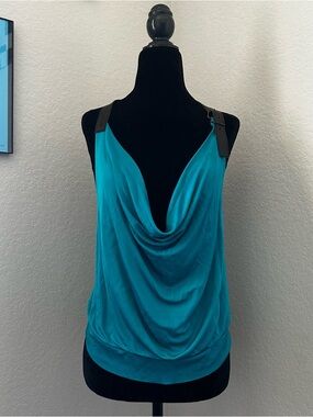 Miss Sixty Y2K Teal Draped Cowl Neck Halter Top